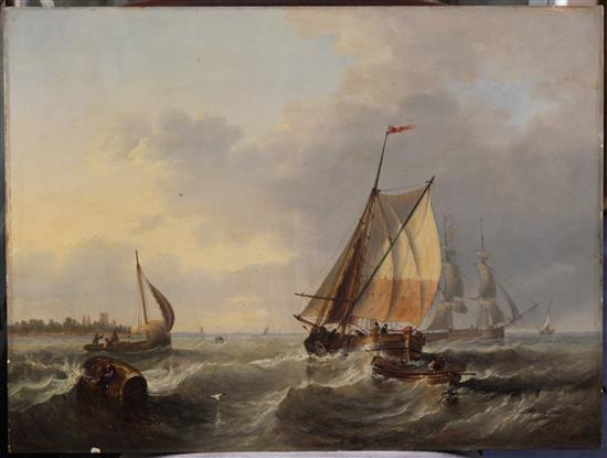 John Wilson Carmichael (1800-1868) Scene off the Dutch coast, 18 x 24in., unframed